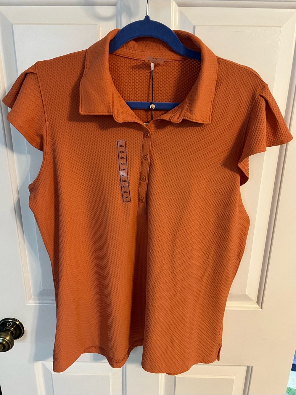 Calia Women's Textured Flutter-Sleeve Polo 🍑 NWT